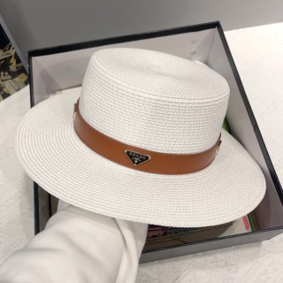 TBkicks Pr*da Flat Topped Straw Hats White