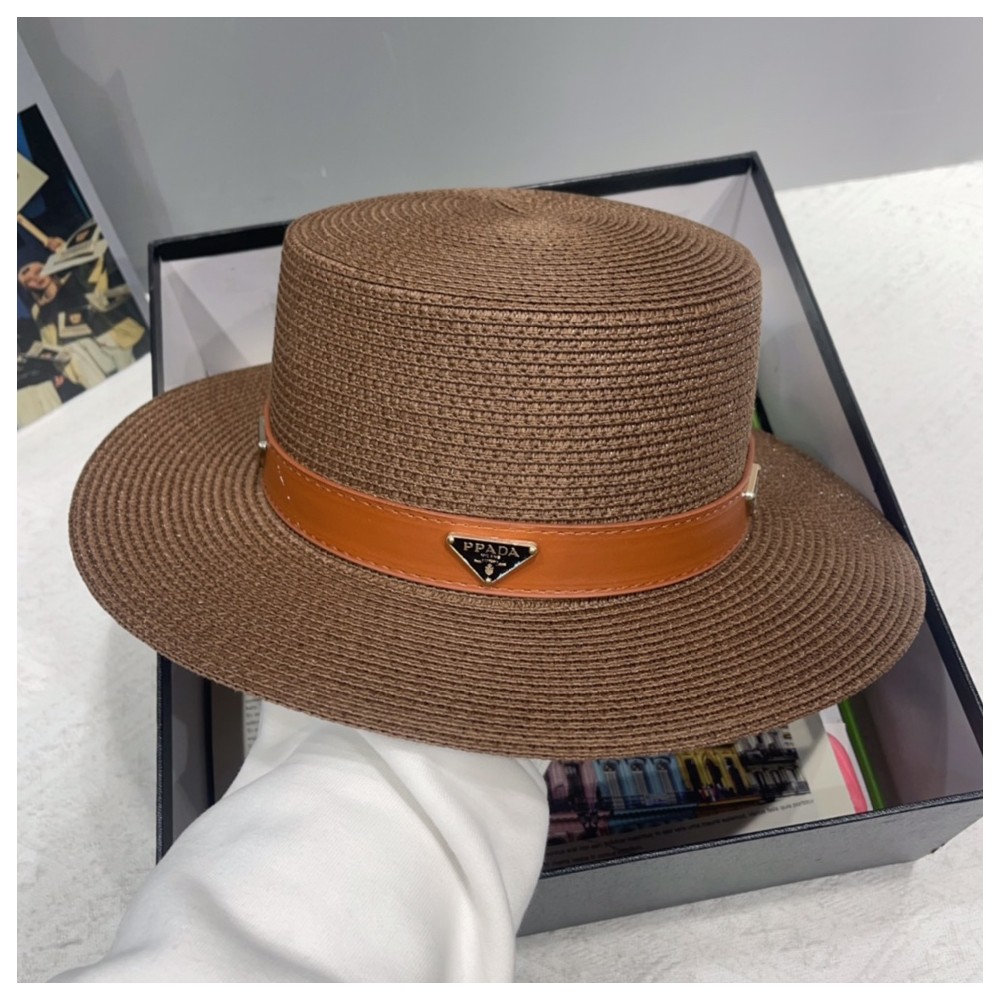 TBkicks Pr*da Flat Topped Straw Hats Brown