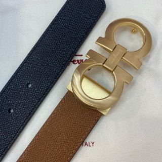 TBkicks Ferragamo Reversible/Adjustable Gancini Belt Brown/Black & Gold 3.5CM