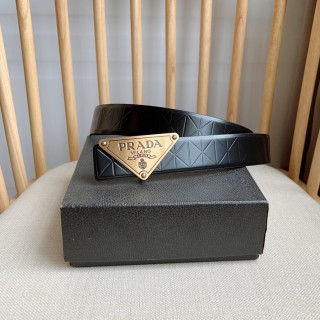 TBkicks Prada Embossed Leather Belt Black & Gold 3.5CM