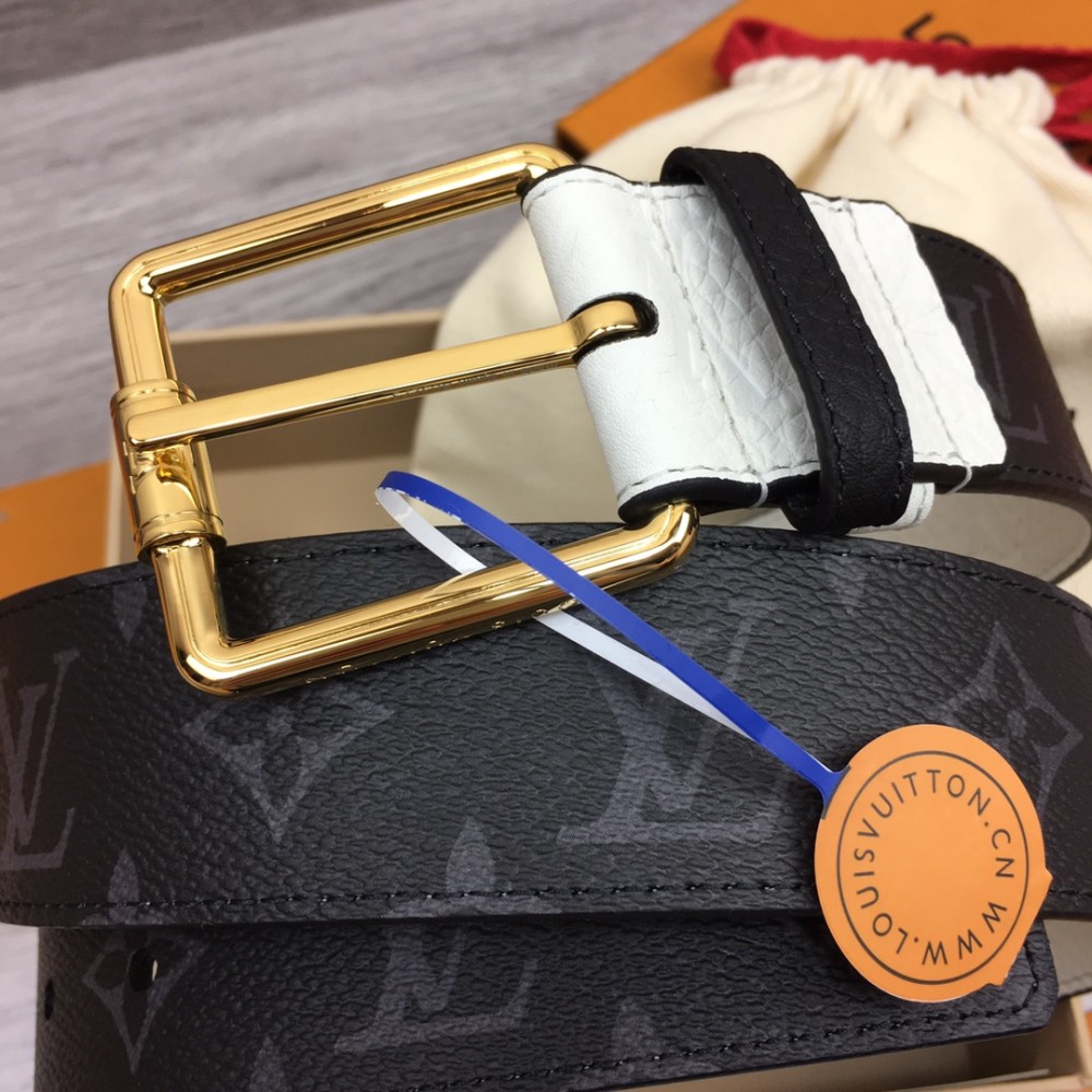 TBkicks LOU1S VU1TTON Citizen Reversible Belt White/Grey & Gold 4.0CM