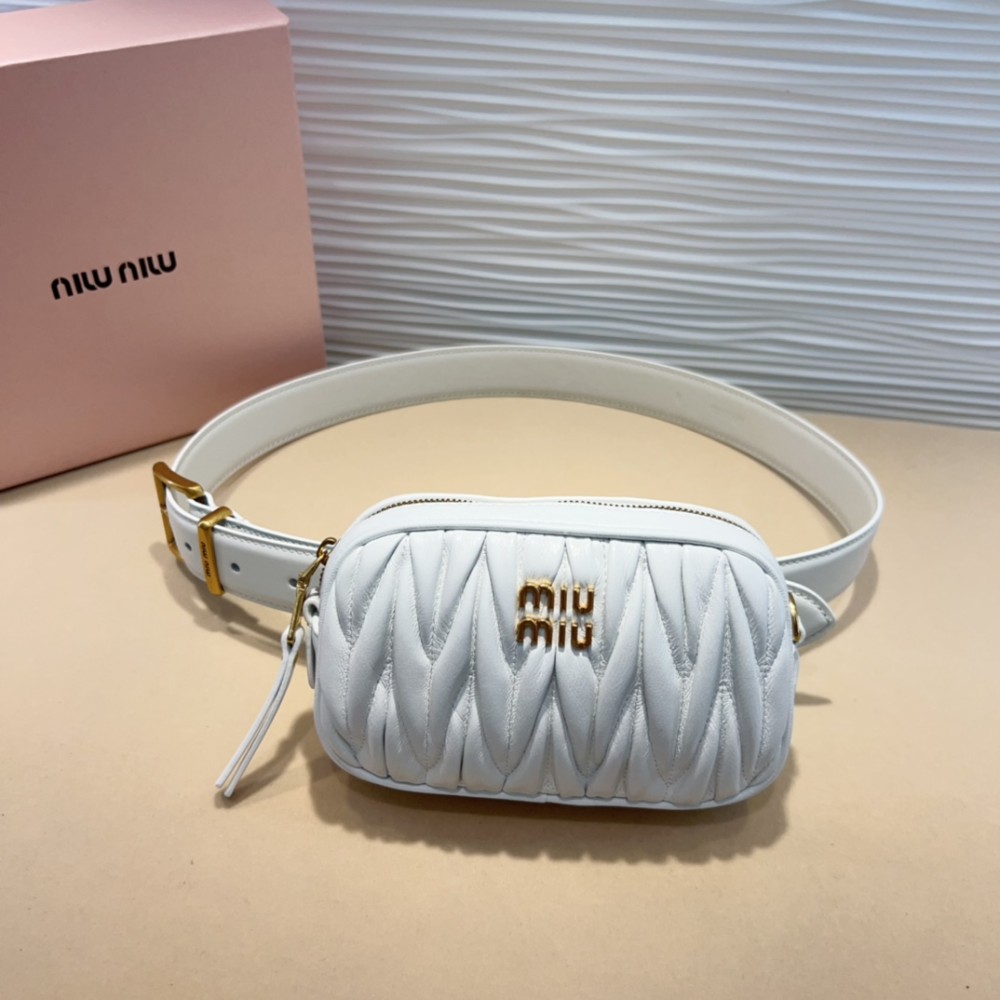 TBkicks MiuMiu Leather Designer Bag Belt White 3.0 CM