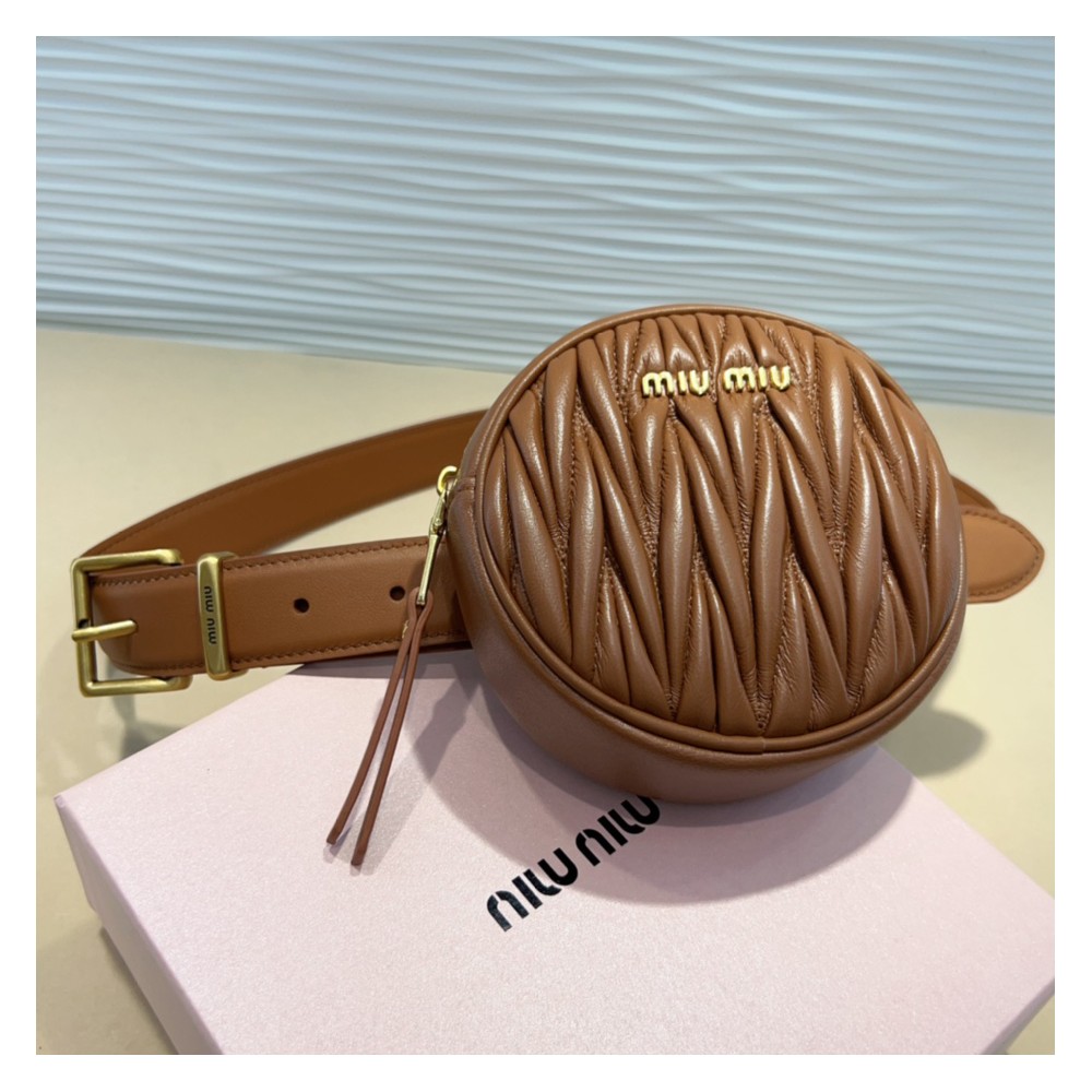 TBkicks MiuMiu Leather Designer Round Bag Belt Brown 3.0 CM