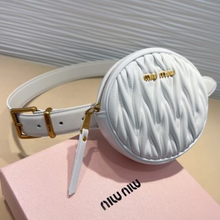 TBkicks MiuMiu Leather Designer Round Bag Belt White 3.0 CM