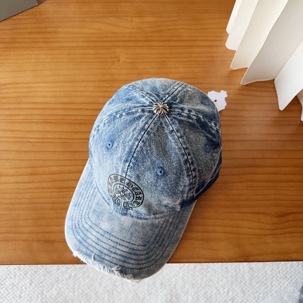 TBkicks Chr0me Hearts Blue Denim Washed Cross Embroidered Baseball Cap