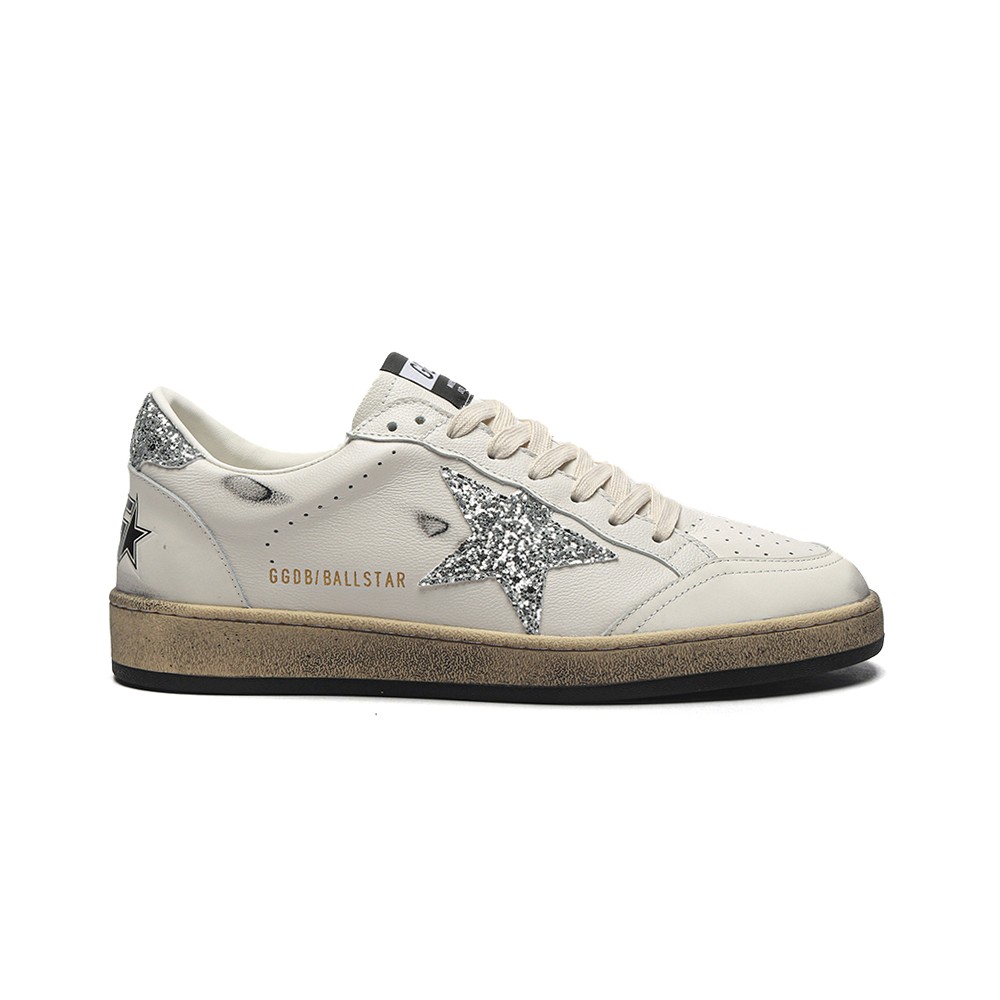 TBkicks Golden G00se Ball Star Silver Glitter Star White Sneakers