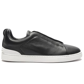 TBkicks ZEGNA Triple Stitch™ Grain Leather Slip-on Sneakers Black White Sole