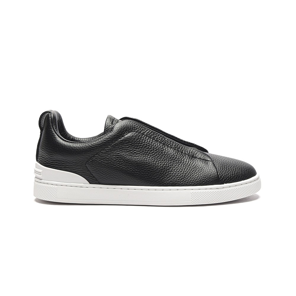 TBkicks ZEGNA Triple Stitch™ Grain Leather Slip-on Sneakers Black White Sole