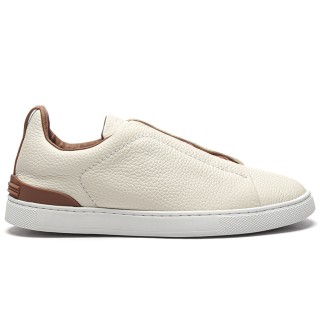 TBkicks ZEGNA Triple Stitch™ Grain Leather Slip-on Sneakers Off White Cognac